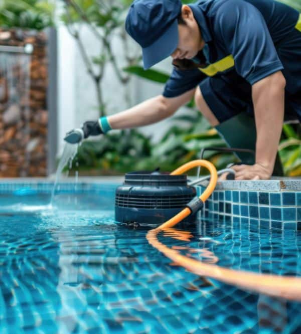 Aquamen India technician performing swimming pool maintenance